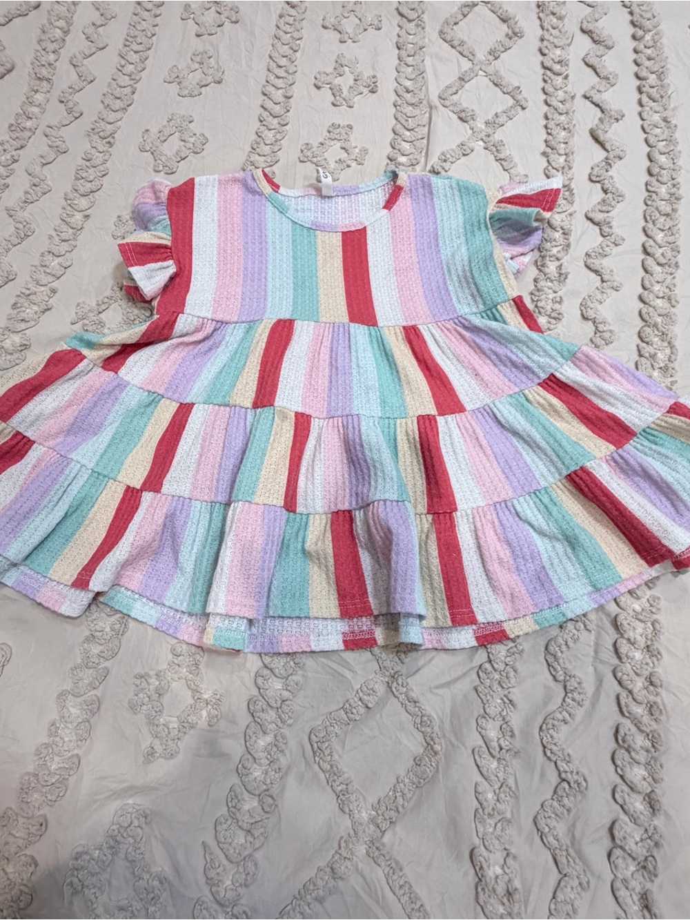 Girls Pastel Rainbow Striped Tiered Top